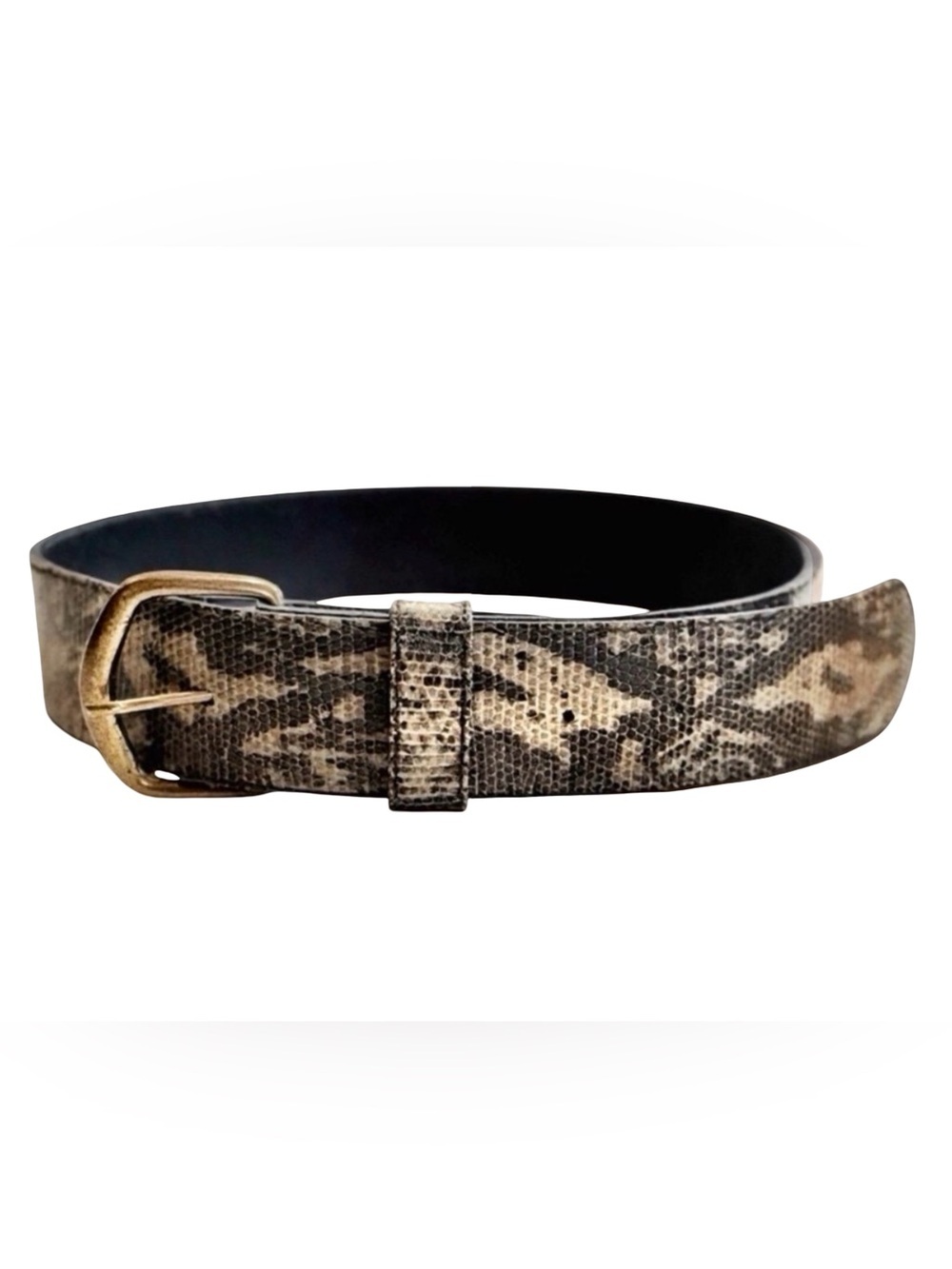 Women’s Python Camo-Styled Leather Belt. Green, Black. 33” x 1.5”